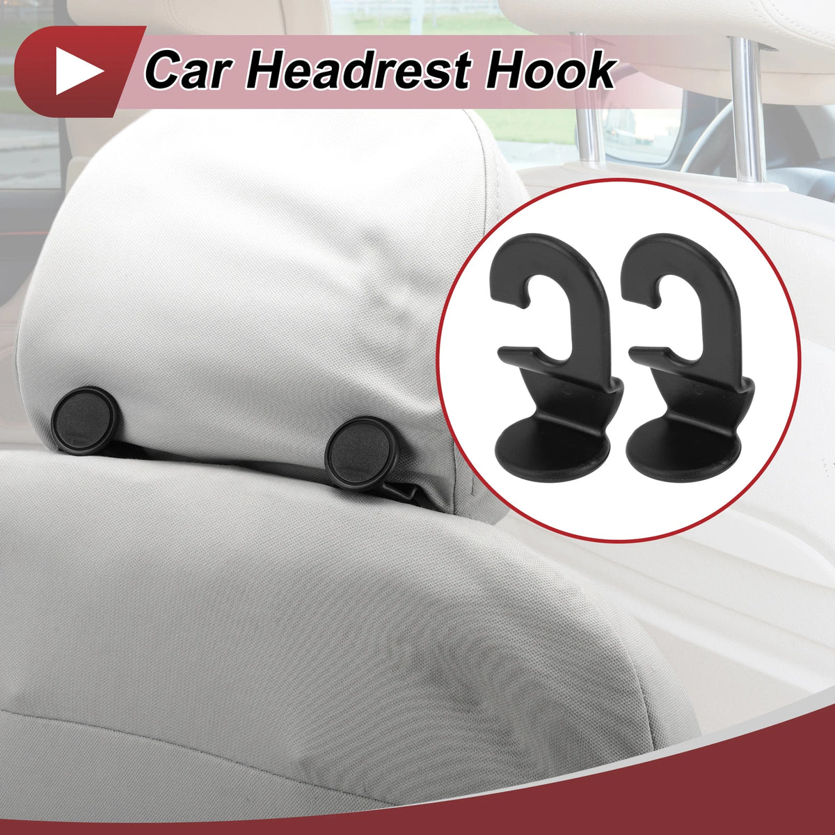 2 Pcs Universal Car Seat Headrest Hook for Purses and Bags (Black)