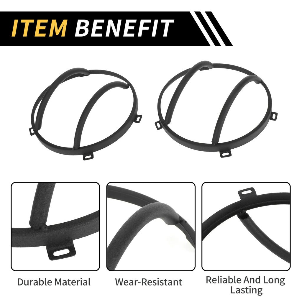 2X Headlight Round Grill Guard Protector Cover for Jeep Wrangler (2007–2017)