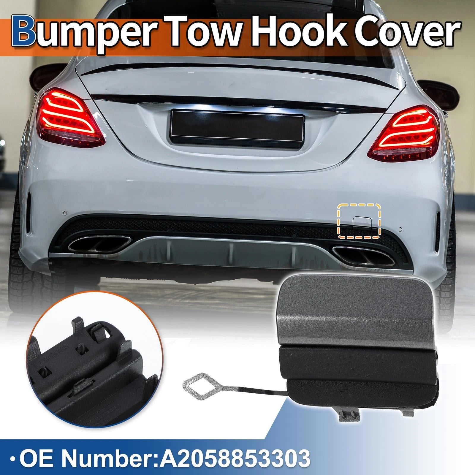 Rear Tow Hook Cover Replacement for Mercedes-Benz C-Class (2015–2021)