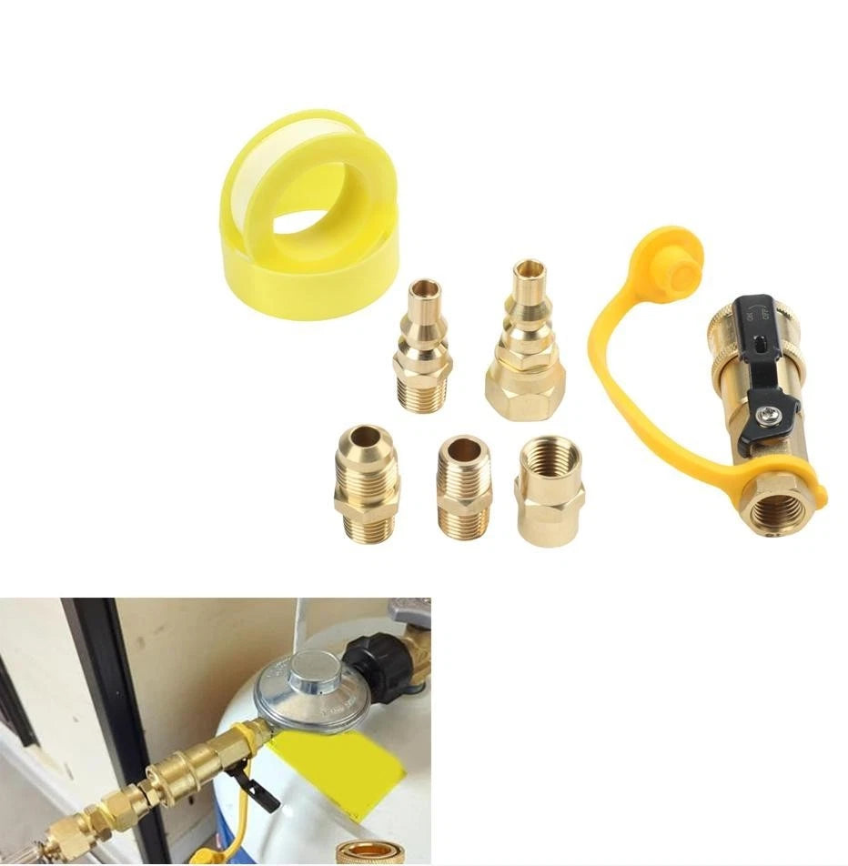 7-Piece Brass Propane Quick Connect Fittings Kit for RV Gas Systems