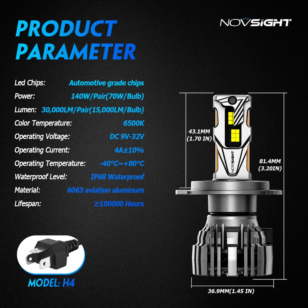 2X H4 HB2 9003 LED Headlight Bulbs for