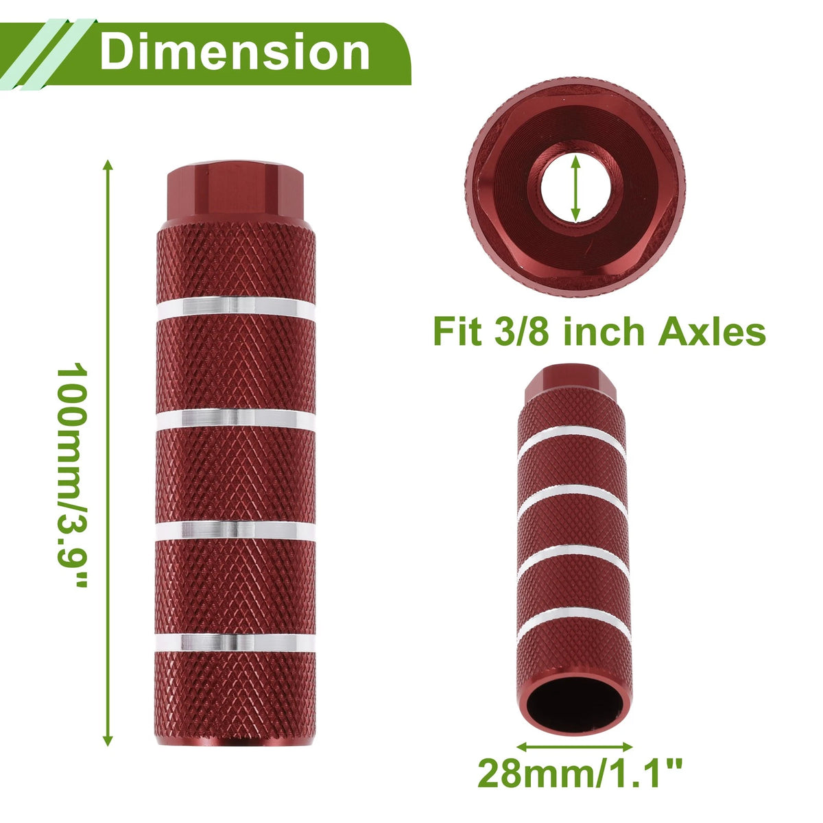 4 Pcs 100mm Bike Pegs Four Stripes Texture for Cycling Red Foot Pegs