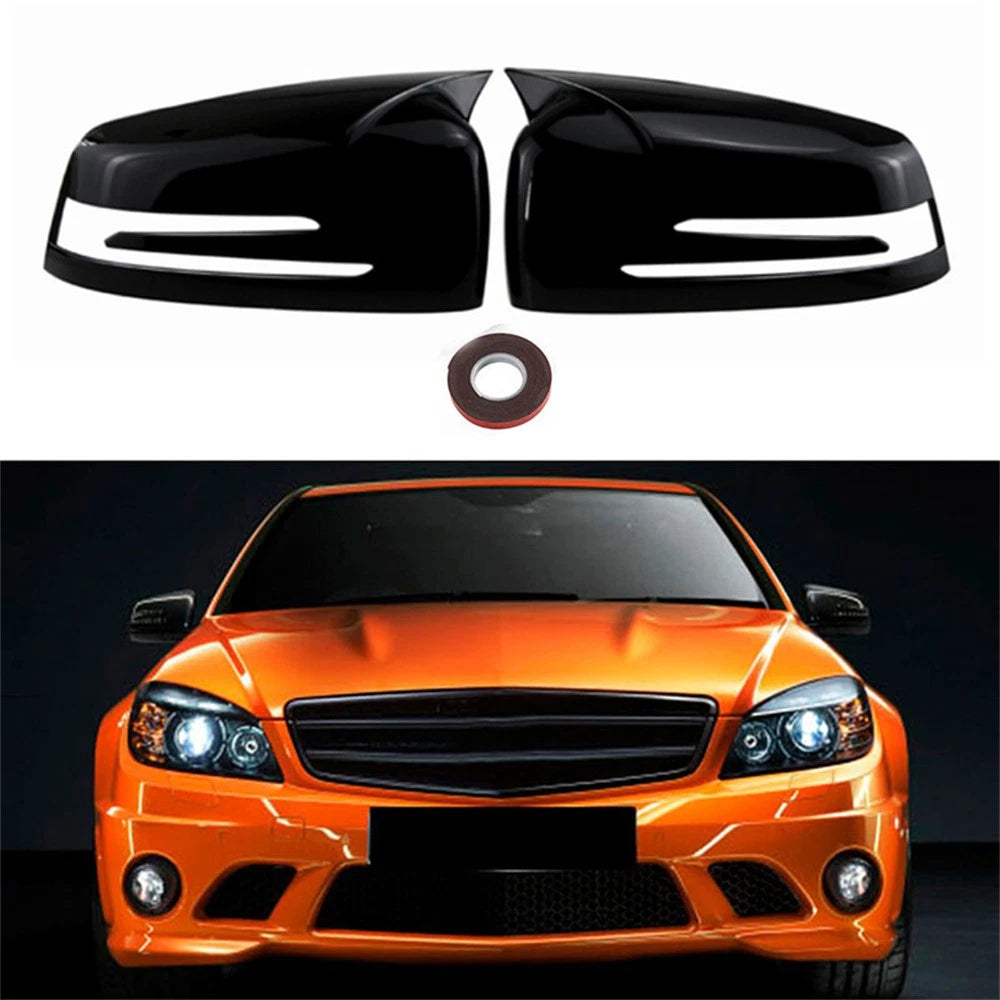 Glossy Black Wing Mirror Cover Caps For 10-16 Mercedes E-Class W212 C-Class W204