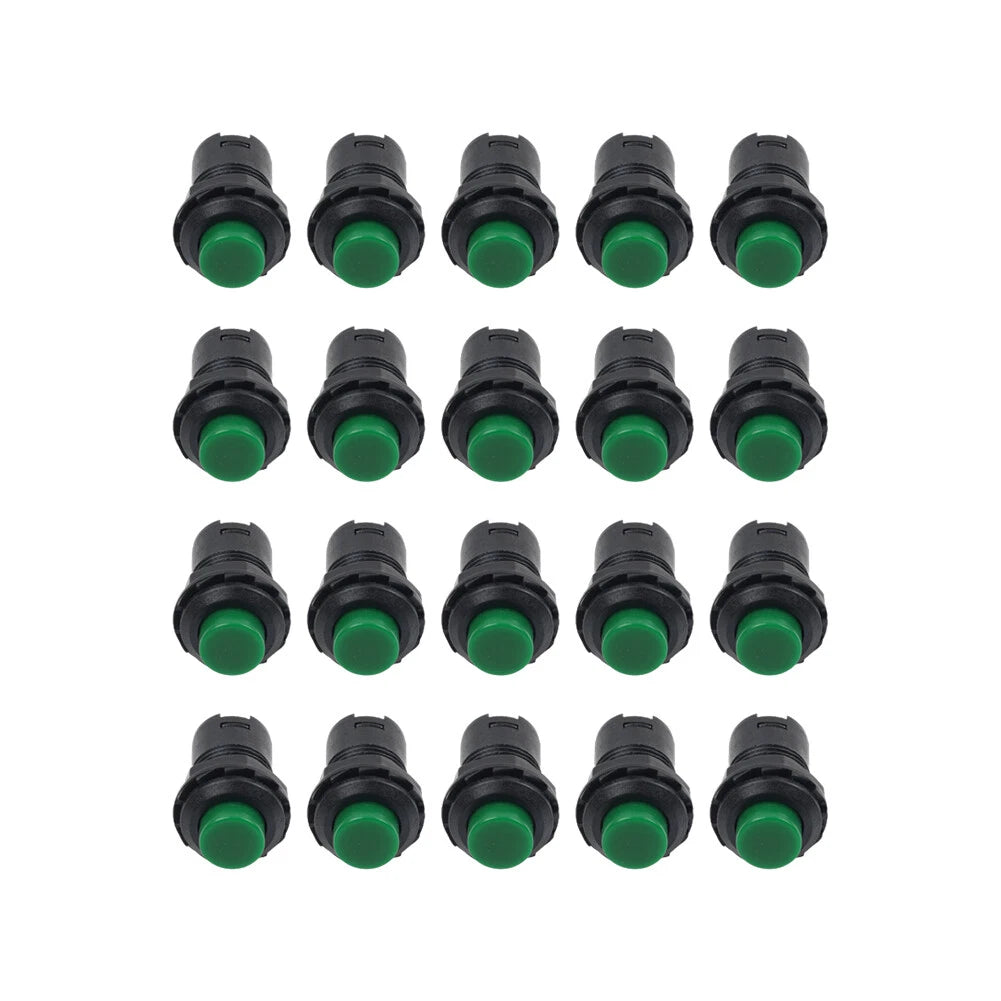 20pcs 12mm Thread Green Cap Push Button Switch ON-OFF for Universal Use