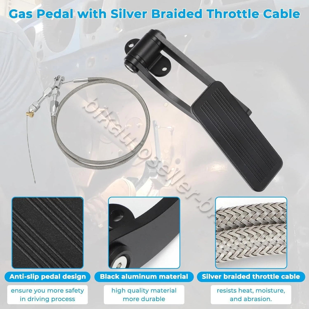 Aluminum Gas/Throttle Pedal & Braided Cable for Chevy (Universal)