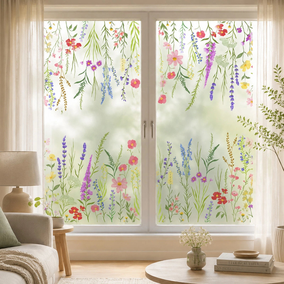 Reusable Floral Window Clings for Glass Doors - Lavender Wildflowers