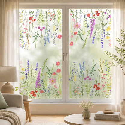 Reusable Floral Window Clings for Glass Doors - Lavender Wildflowers