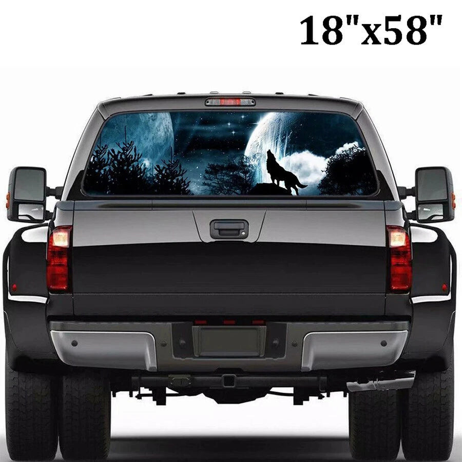 18" x 58" Car Rear Window Tailgate Sticker Decal Night Wolf Howling Moon Look