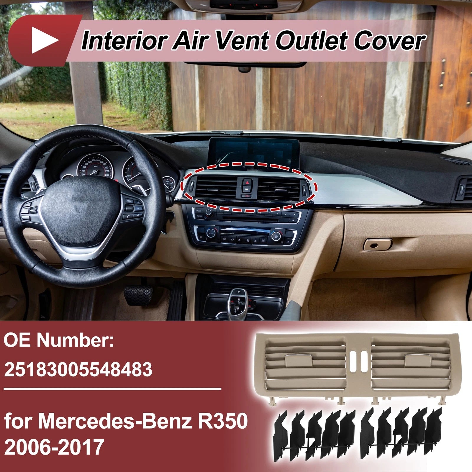 Front Center Console Air Outlet Vent Grille Replacement for Mercedes-Benz (2000–2006)