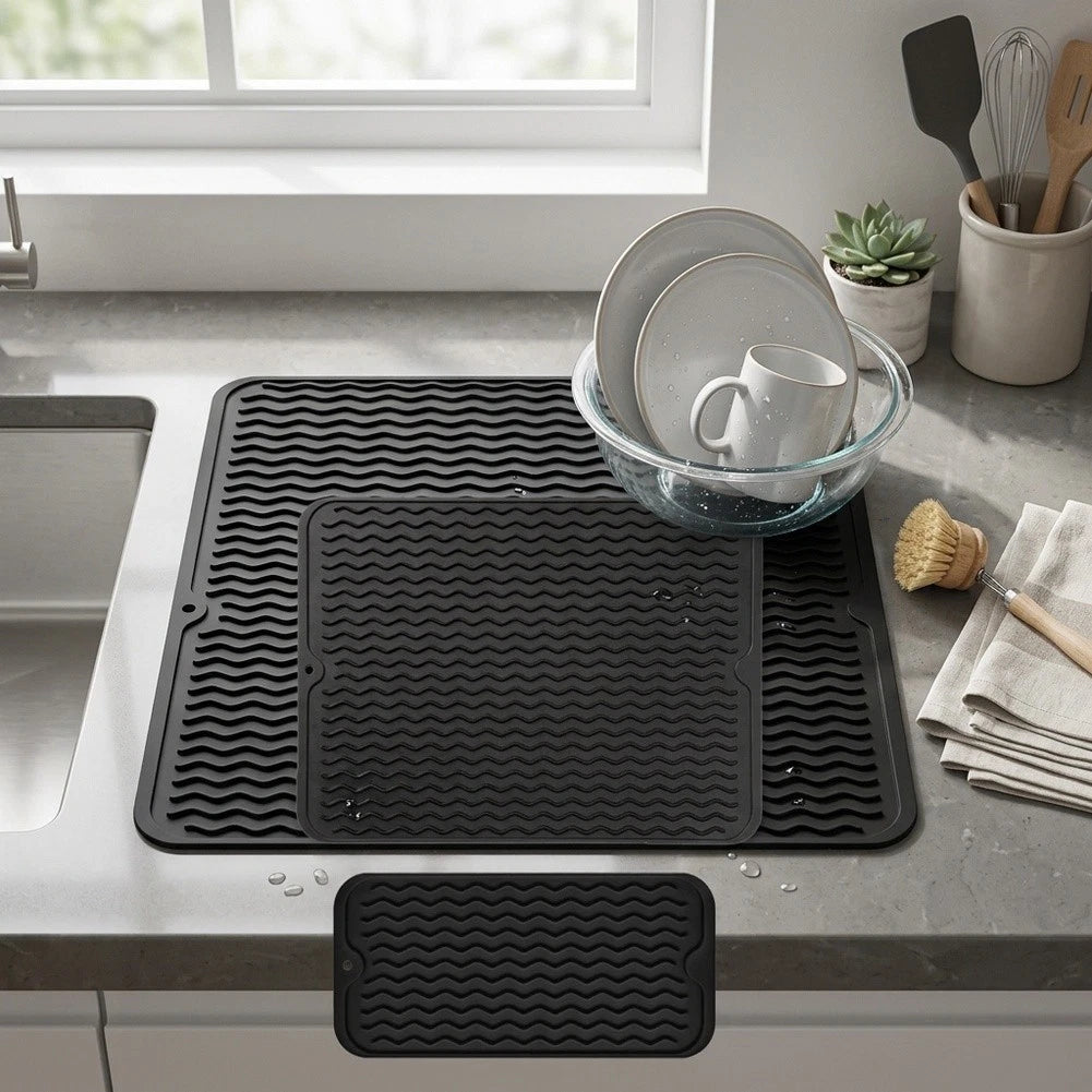 3pcs Silicone Drain Mat for Dish Drying Countertop Protection 450F