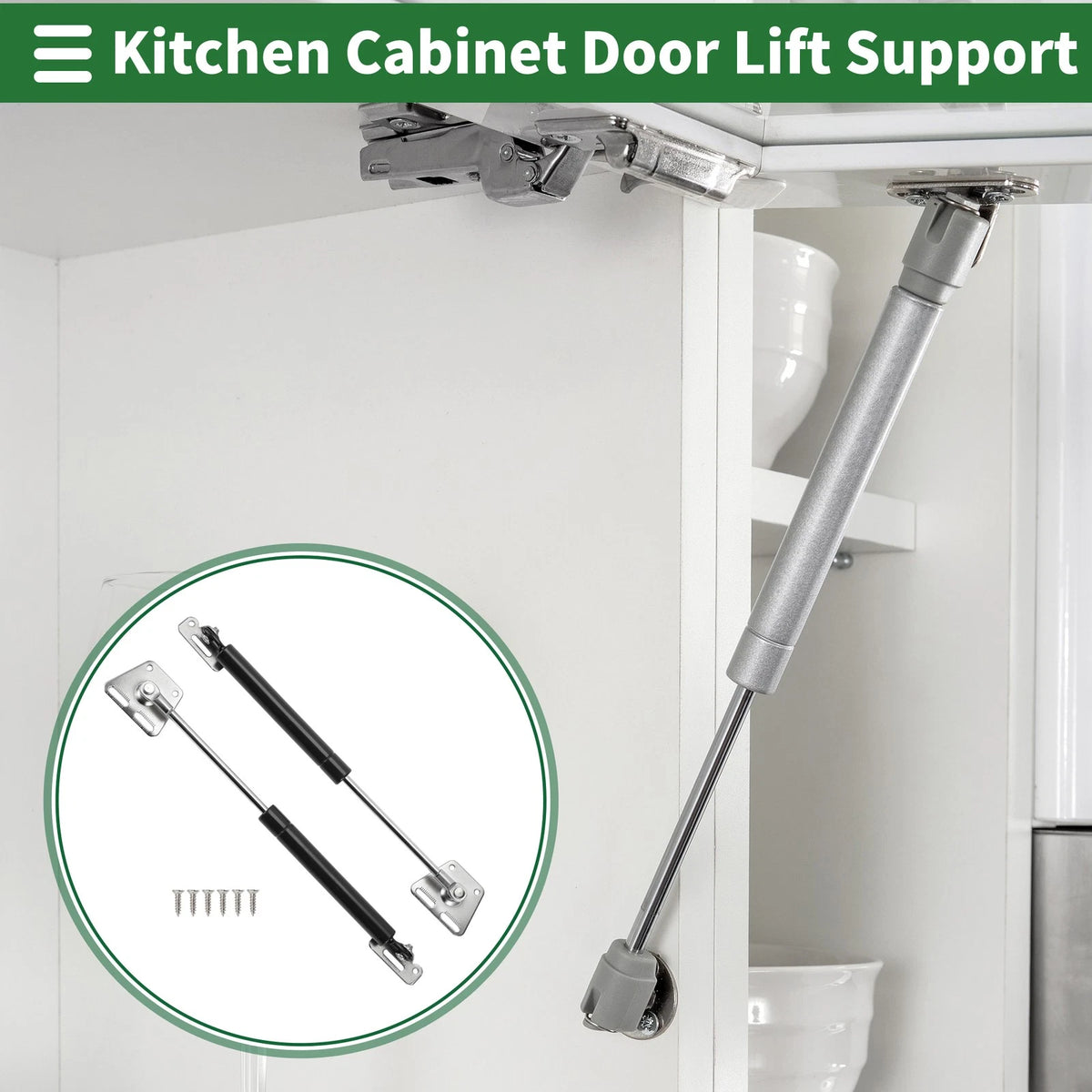 Set of 2 Lift Support Struts 10" for Kitchen Cabinet Door (Black)