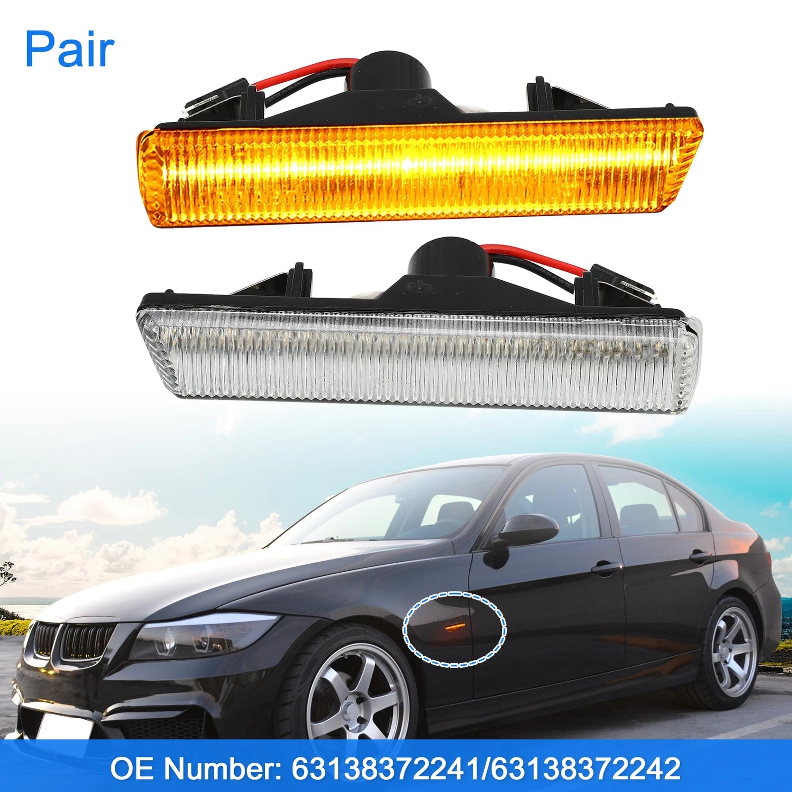 Pair Clear LED Side Marker Light Replacement for BMW E36 (1992–1999)