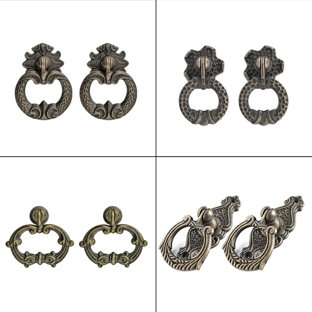 Set of 10 Antique Drop Ring Handle Cabinet Pulls