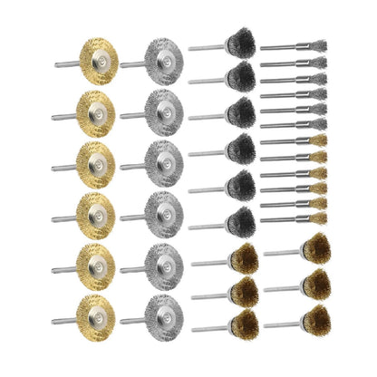 Wire Brush Set of 36 for Hand Drill - Steel Copper Mixed Wheel Cup 3mm Shank