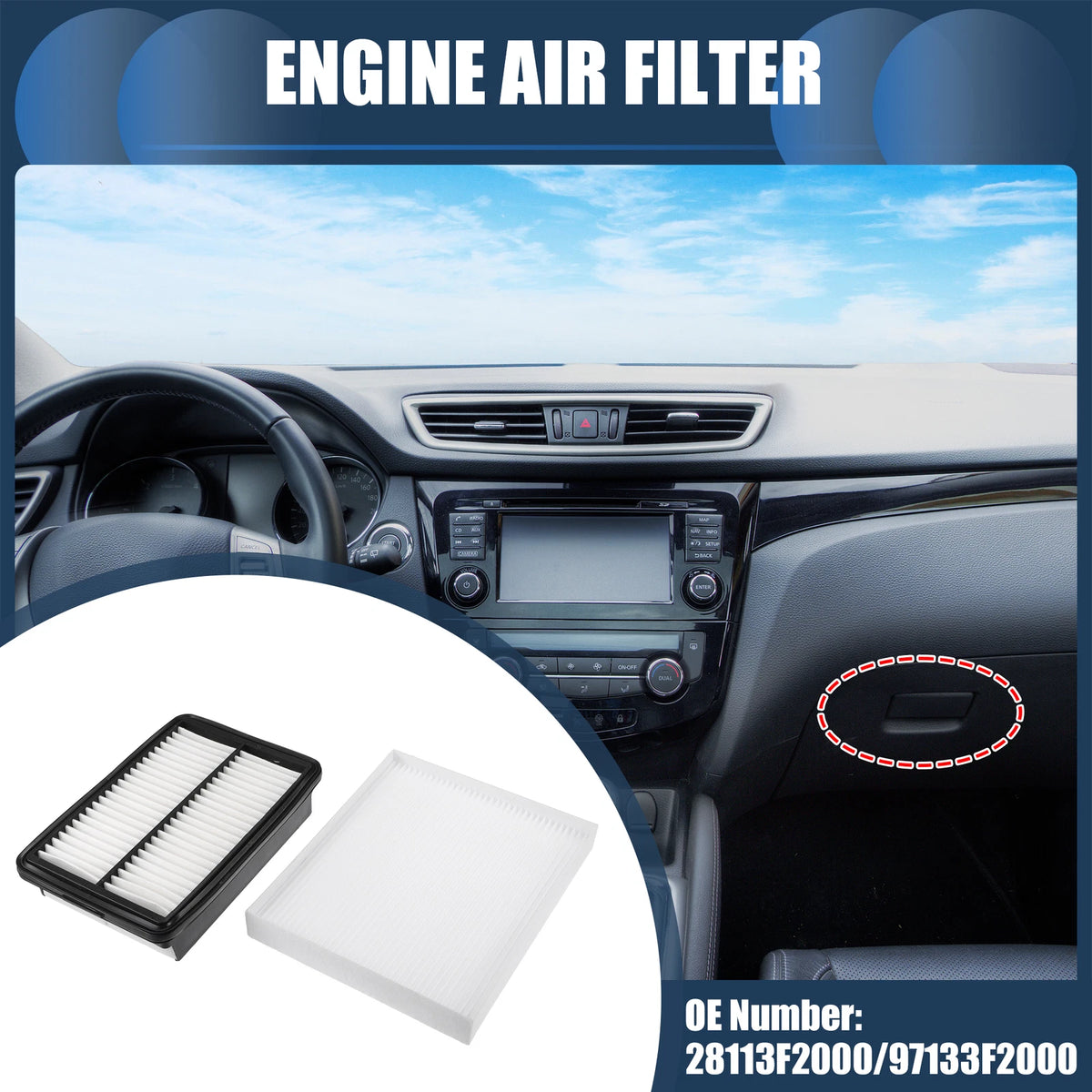 Set of 1 Engine Air Filter for Kia Forte (2019–2020) No. 28113F2000, 97133F2000