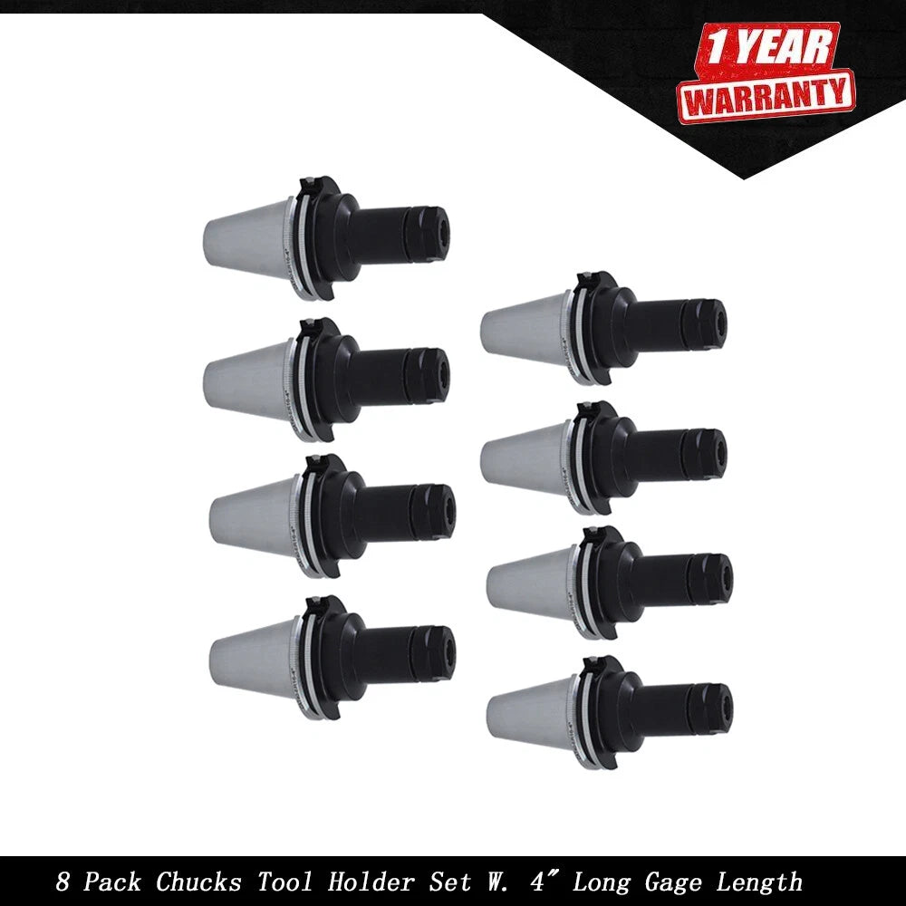Set of 8 Tool Holder Chucks for CAT40-ER16 (4" Long Gage Length)