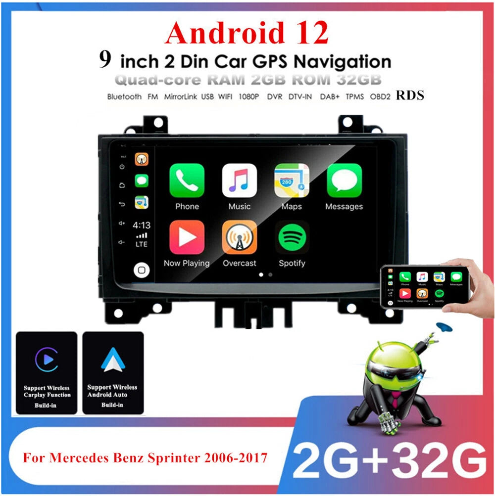 9" Android 12 Stereo Radio GPS Wifi for Mercedes Sprinter (2006–2017)