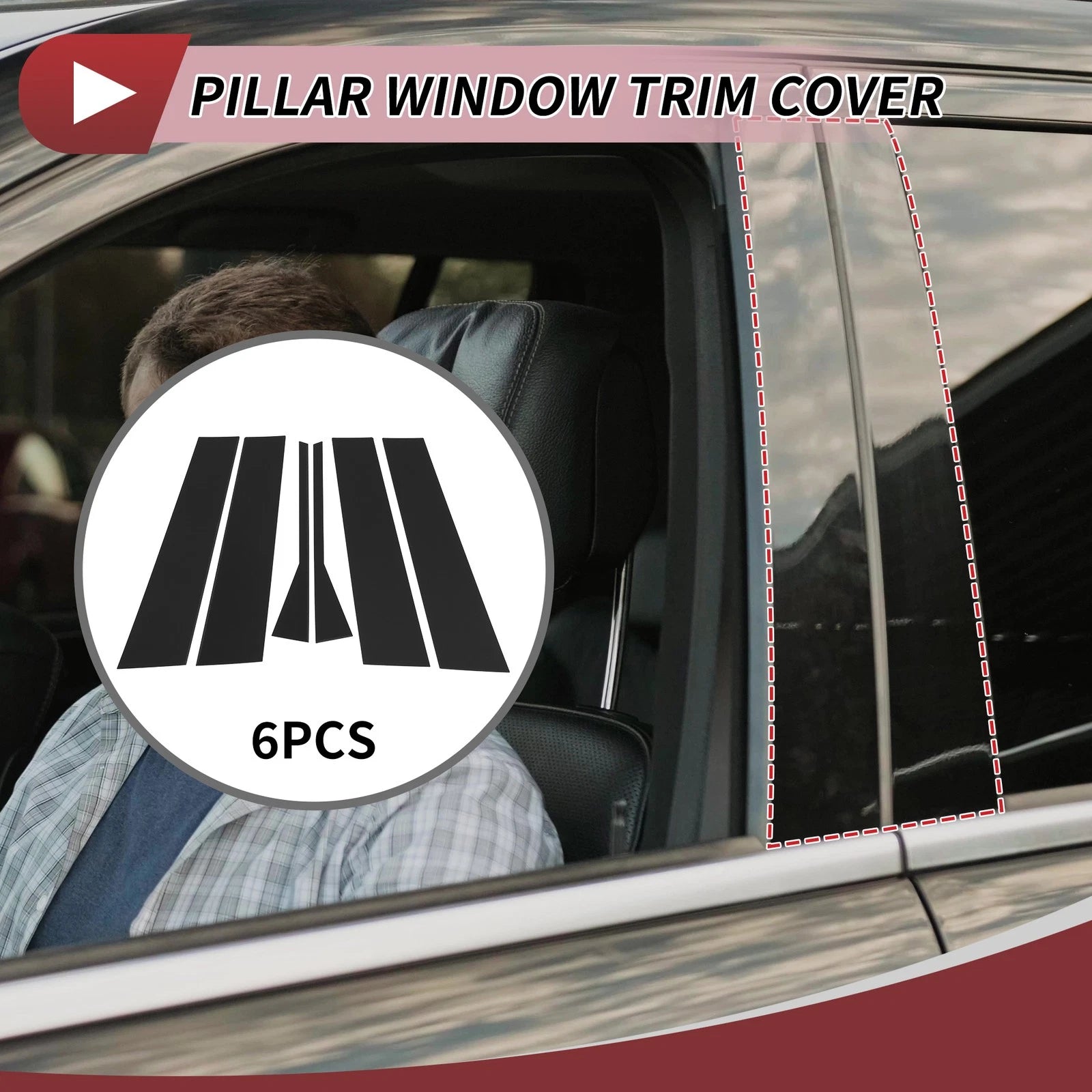 Door Pillar Window Trim Black 6 Pc Set for Audi Q2L (2018–2021)