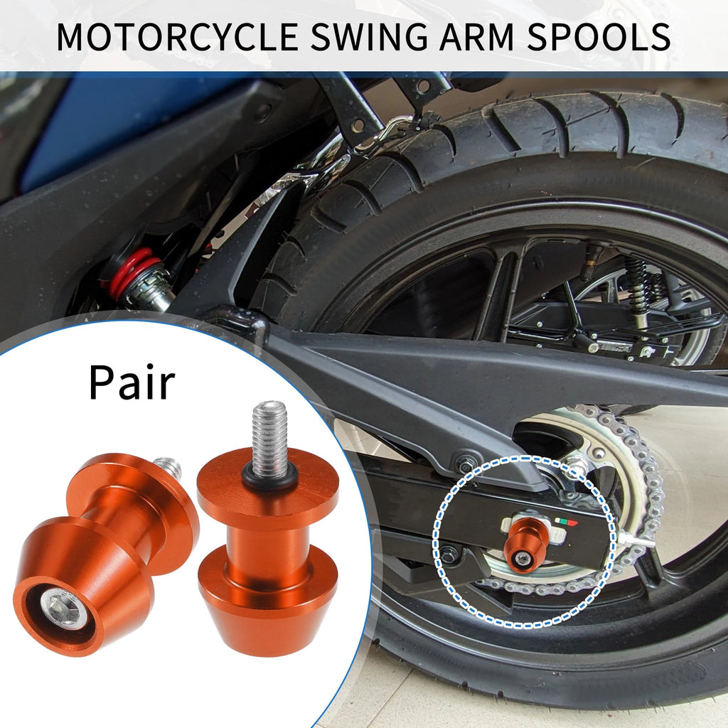 Motorbike Swingarm Spools 6mm CNC Replacement for Orange Pair (Fits Most)