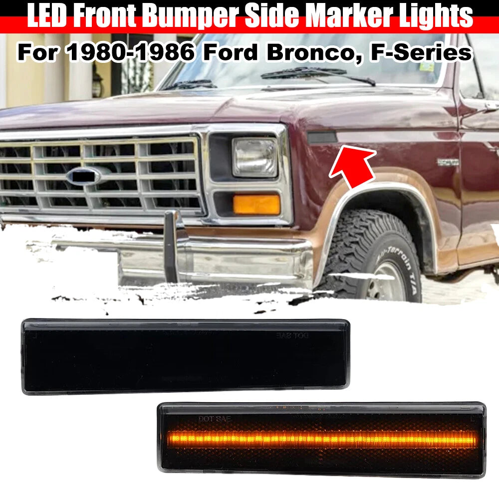 Smoke LED Front Fender Side Marker Lights for Ford Bronco F150 F250 F350 (1980–1986)