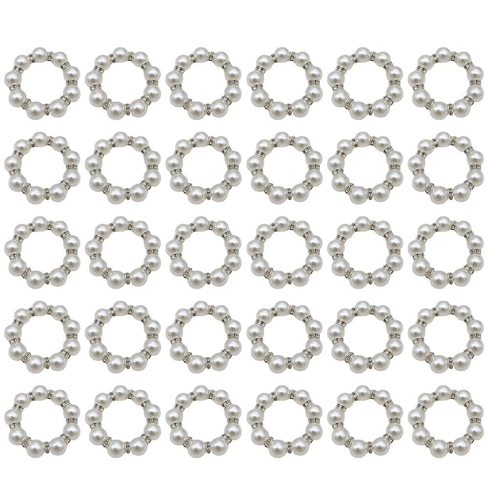 Elegant Silver Pearl Napkin Rings Pack of 30 for Table Decor