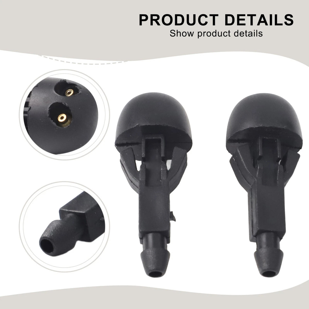 2X Cleaning Nozzle for Front Windscreen Washer Jet (ABS, Black)
