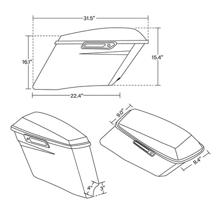 4" Stretched Hard Saddlebags & Rear Fender for Harley Road Glide (2014–2023)