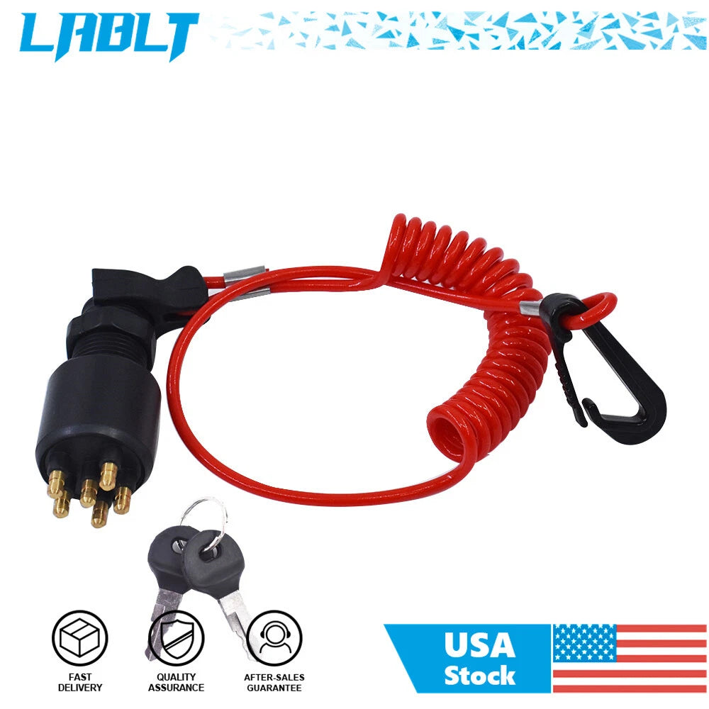 Ignition Key Switch with Safety Lanyard for Evinrude Johnson (175974, 5005801)