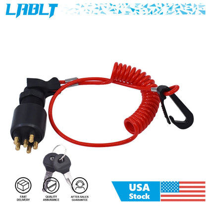 Ignition Key Switch with Safety Lanyard for Evinrude Johnson (175974, 5005801)