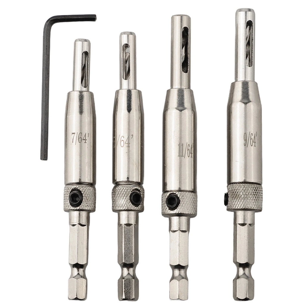 Set of 4 Self Centering Hinge Drill Bits for DIY Projects