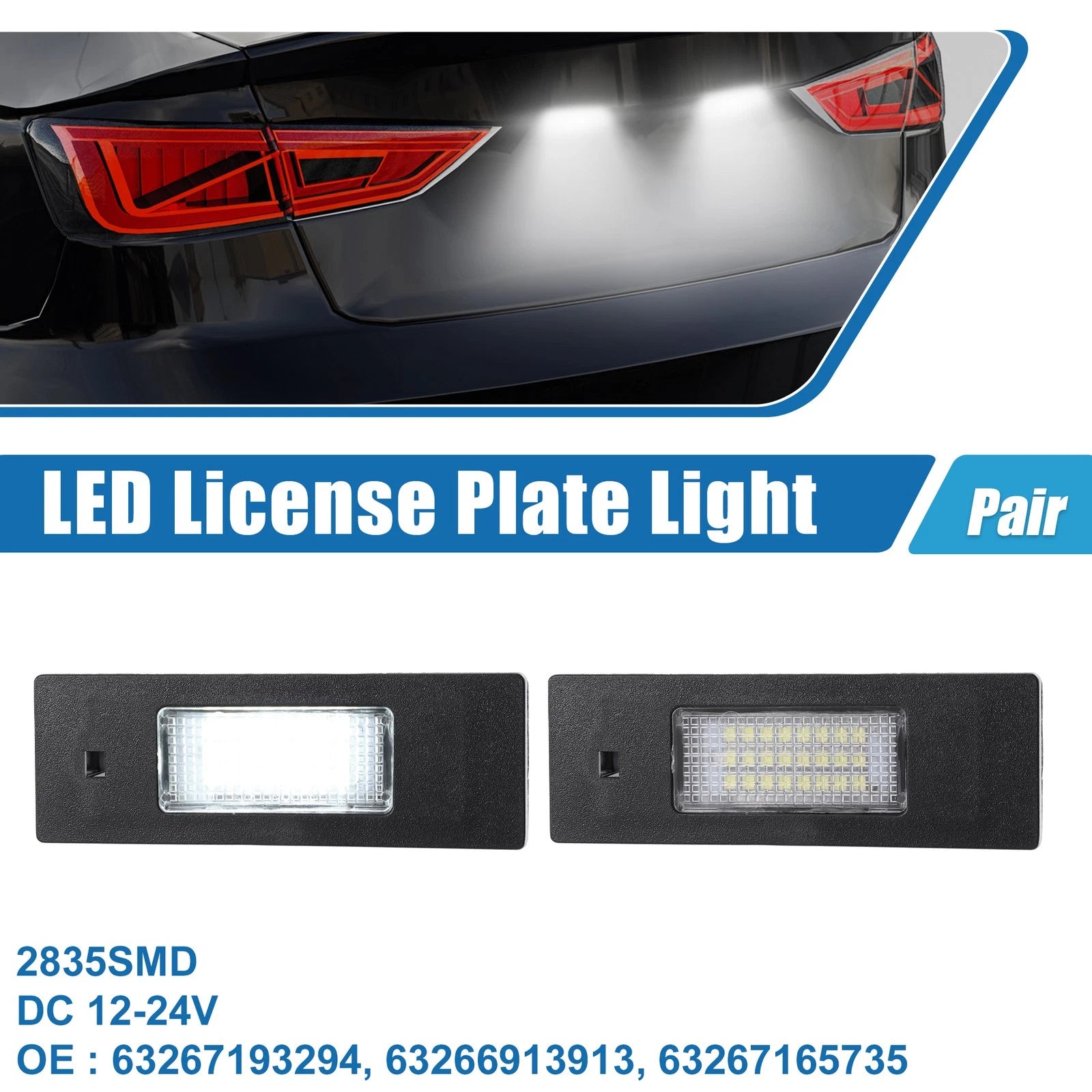 License Plate Light Assembly White LED Pair for BMW (2008–2018)