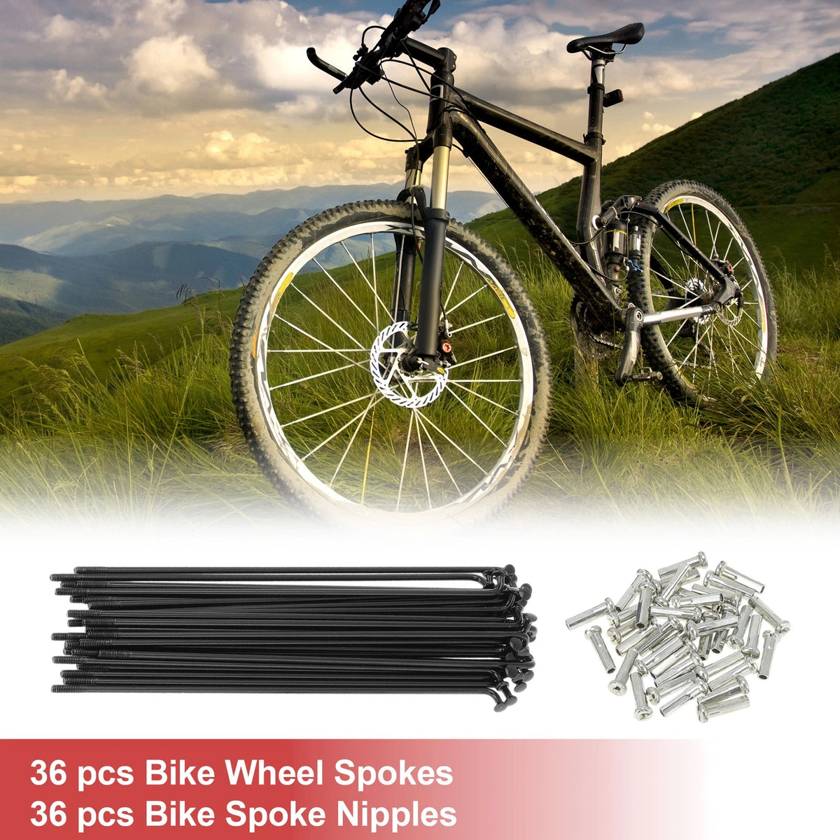 14G Bicycle Spokes 125mm with Nipples Replacement for Bike Wheel (36 Set)