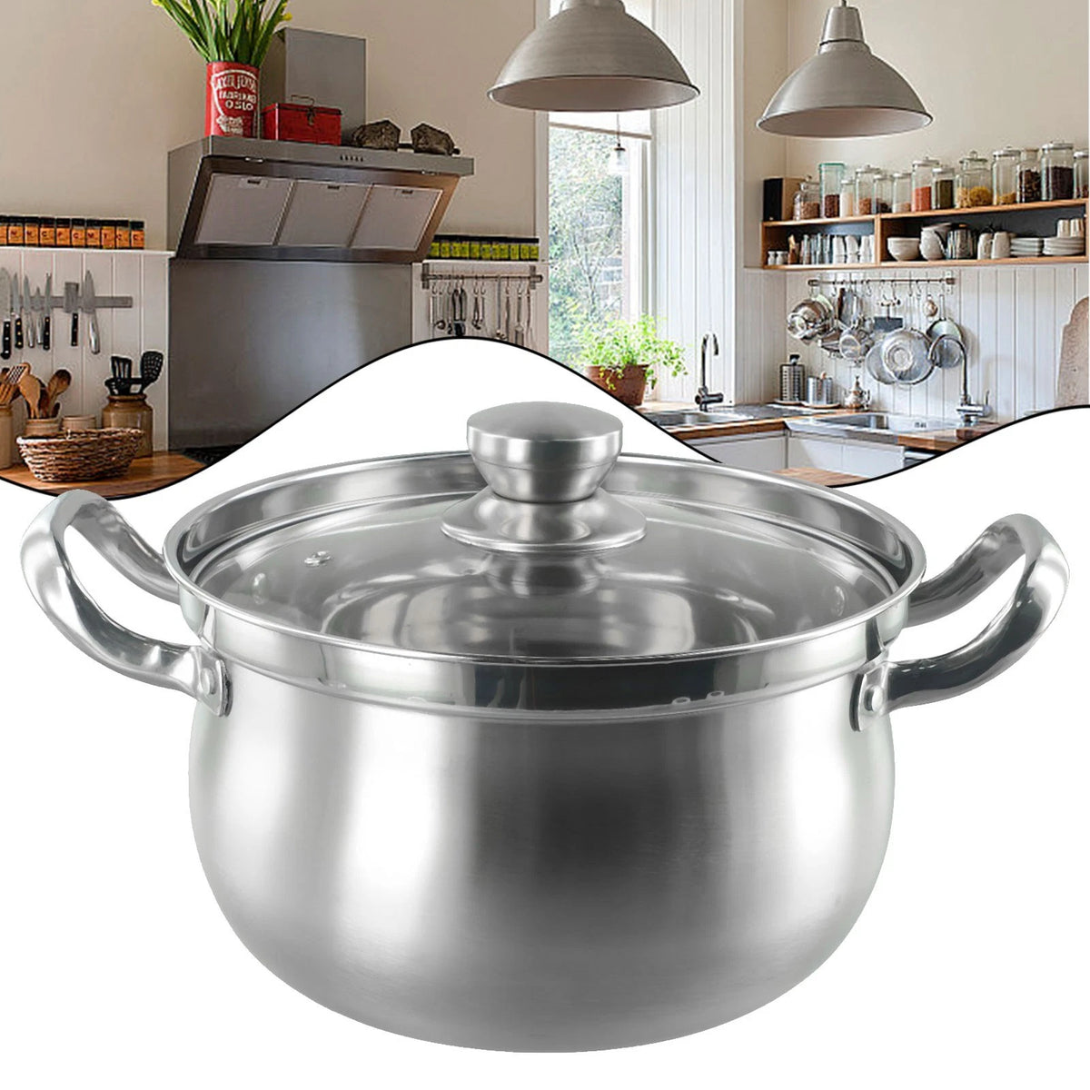 Stainless Steel Soup Pot with Glass Lid for Kitchen Cooking