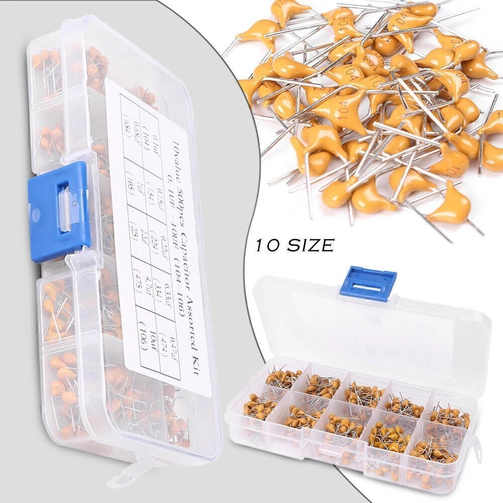 Assorted Electronic Ceramic Capacitor Kit 50V 0.1uF-10uF (500PCS)