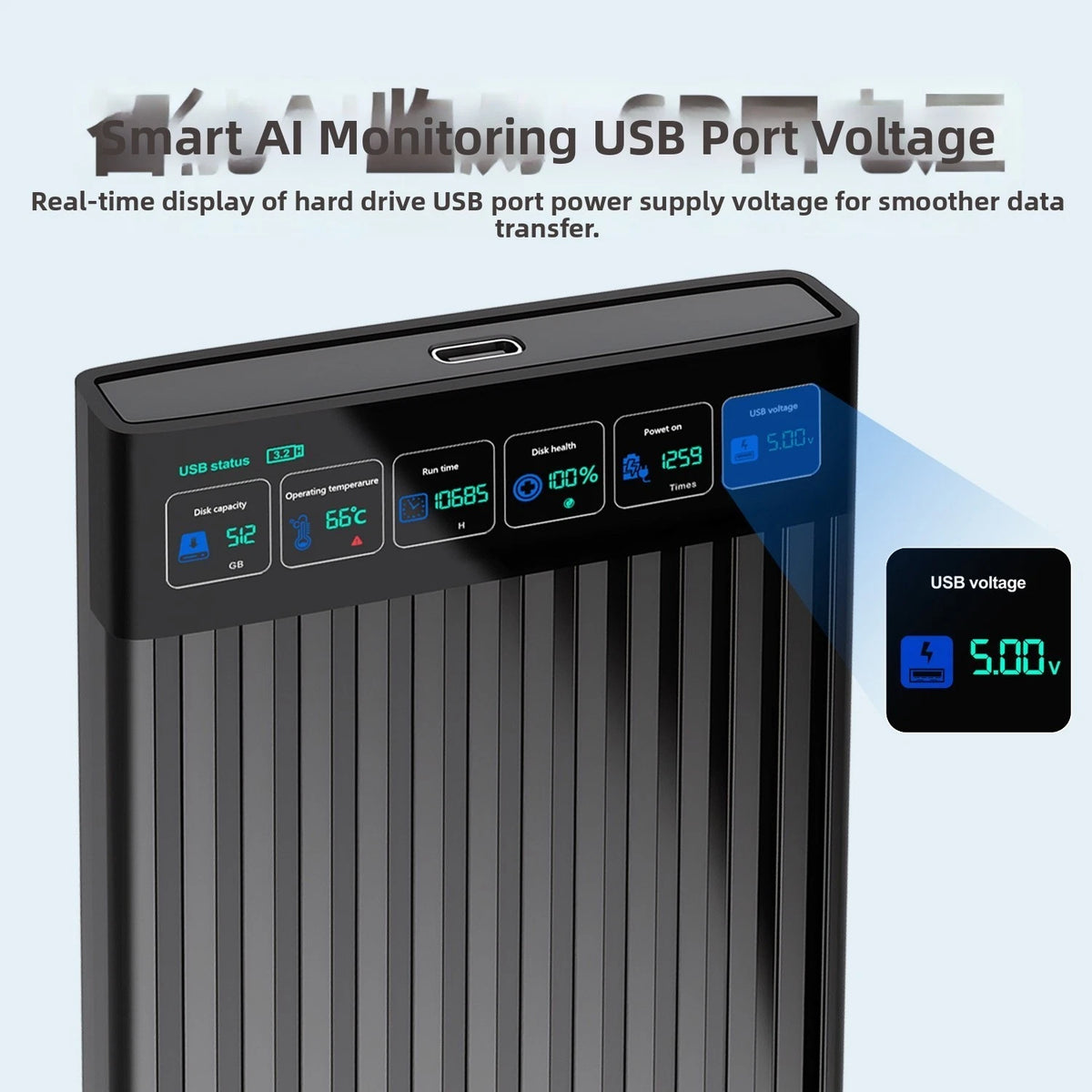 USB 32 Aluminum HDD SSD Enclosure with Real Time LED Display