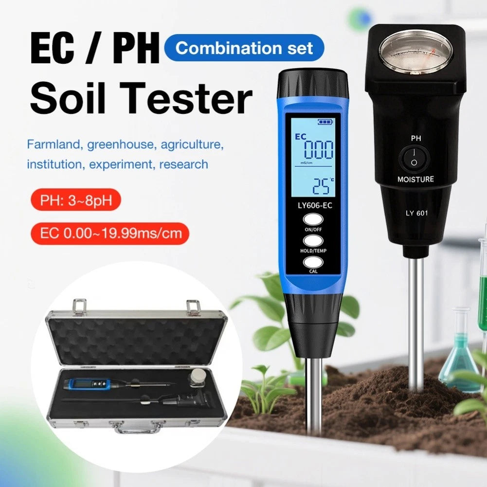 Soil Tester for Farm Garden (pH 3-14, 0-19.99mS/cm, LCD Display)
