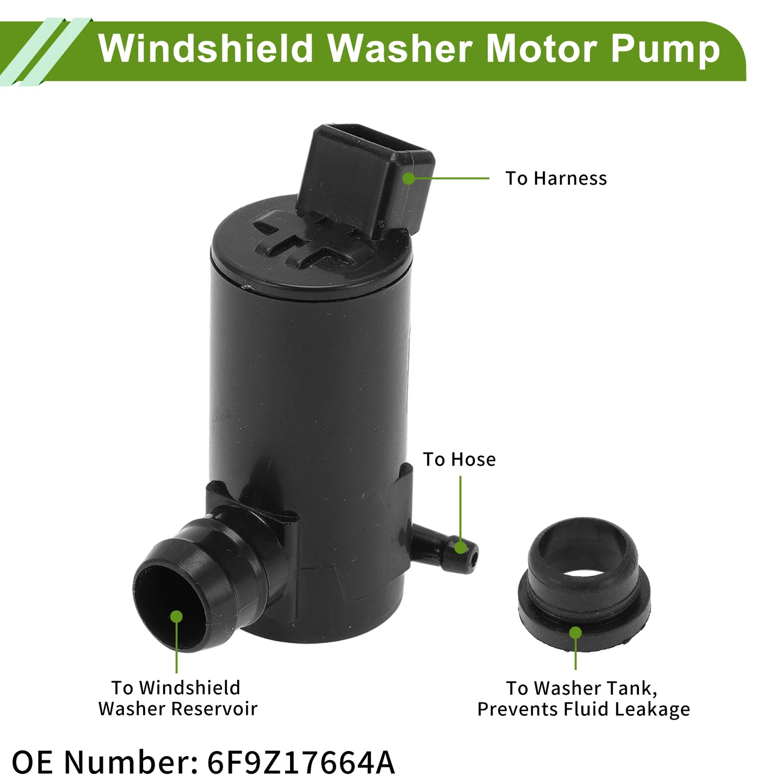 Windshield Washer Pump w/Grommet for Ford (No. 6F9Z17664A)