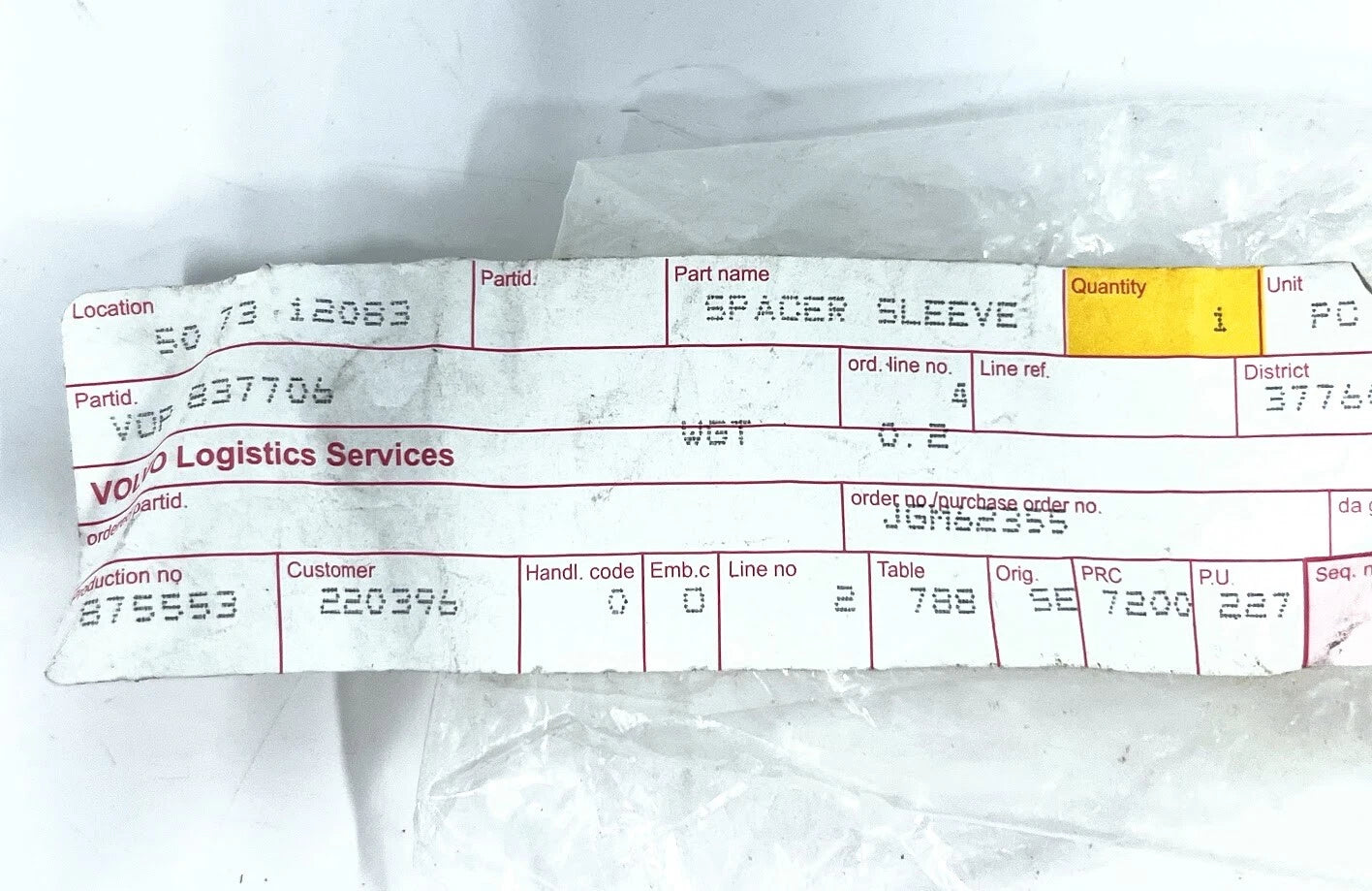 Spacer Sleeve for Volvo Penta (837706)