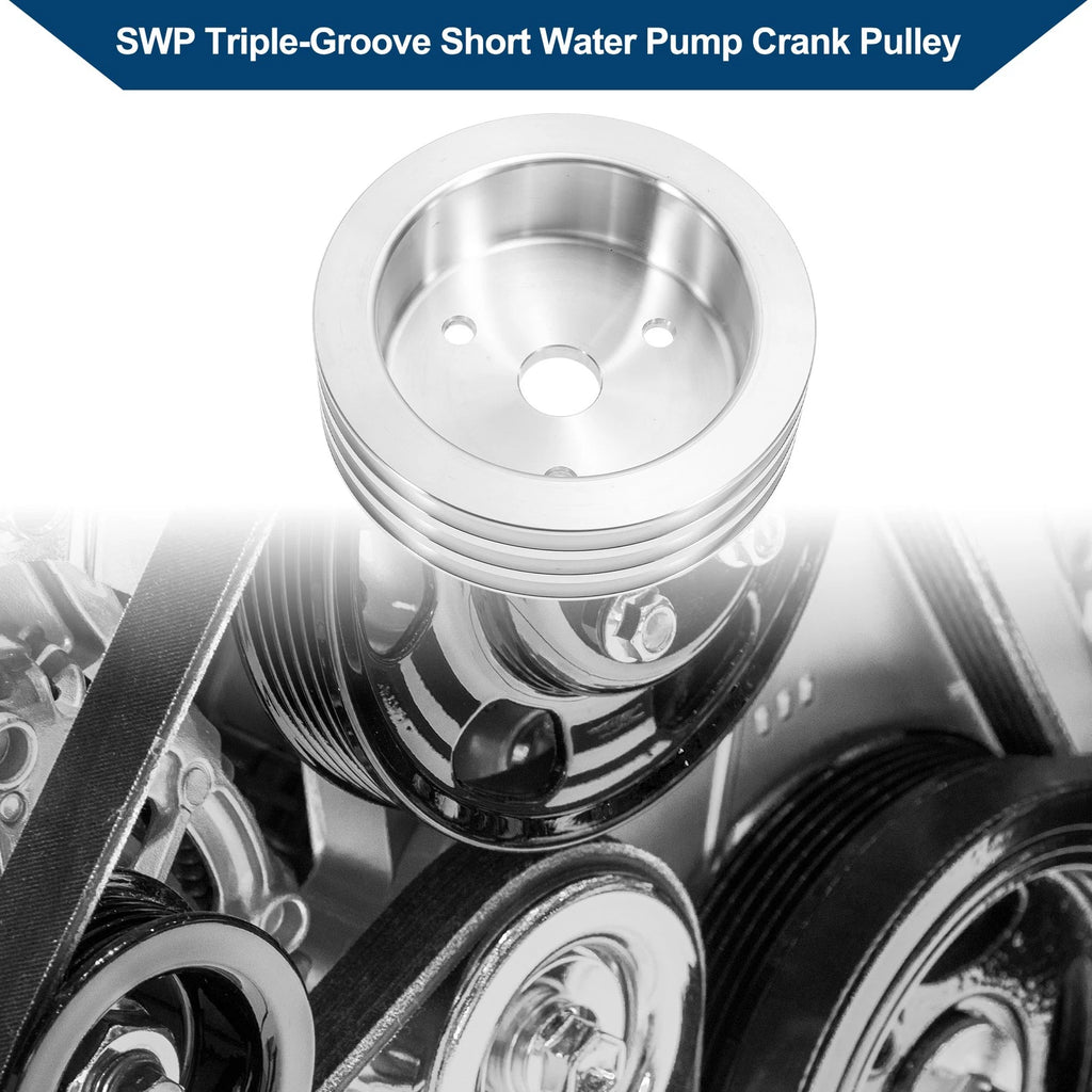 Triple-Groove Short Water Pump Crank Pulley Replacement for Chevy SBC (265–400)