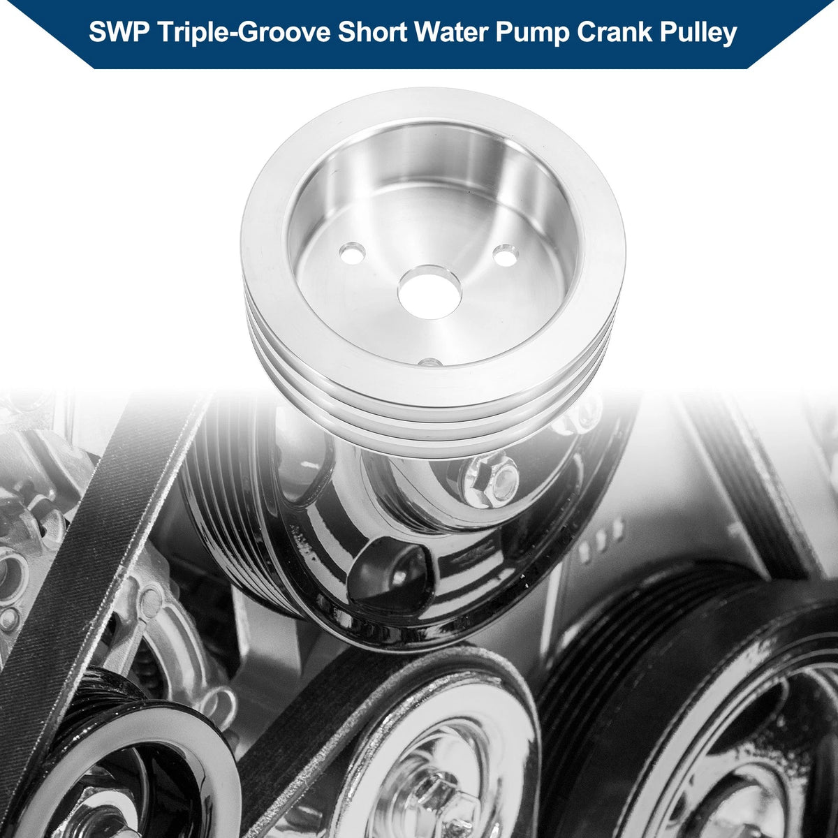 Triple-Groove Short Water Pump Crank Pulley Replacement for Chevy SBC (265–400)