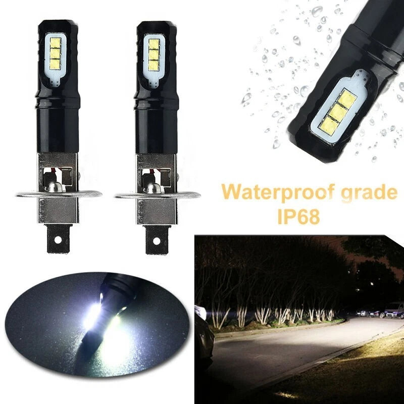 2X H1 6000K 6000LM DRL LED Headlight Bulb Kit for