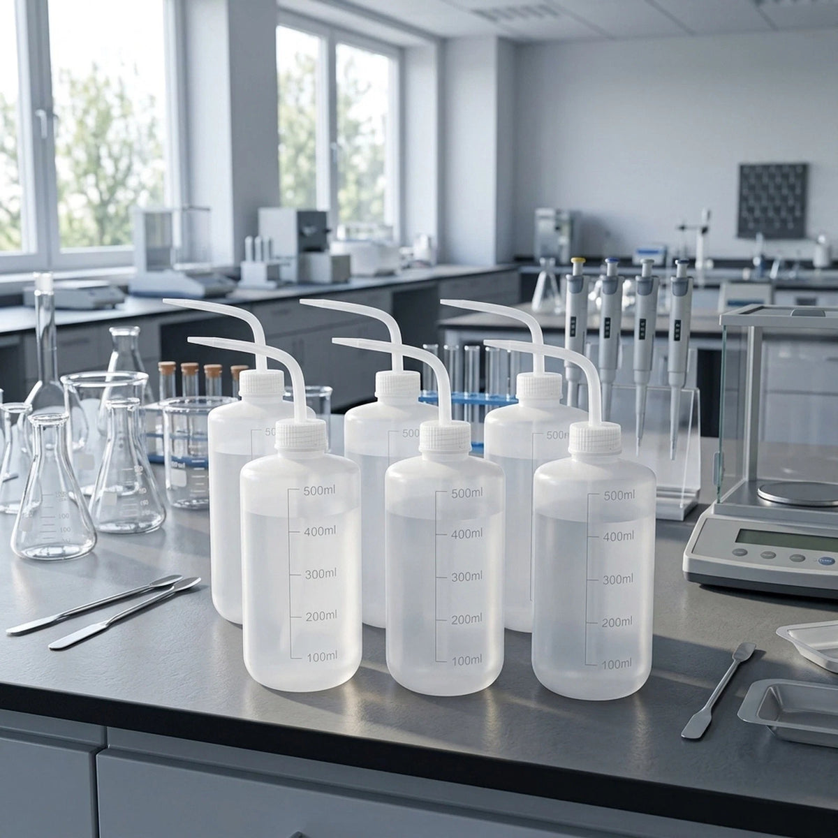 6X 500ml Plastic Safety Wash Bottles for Lab Use (Squeeze, LDPE)
