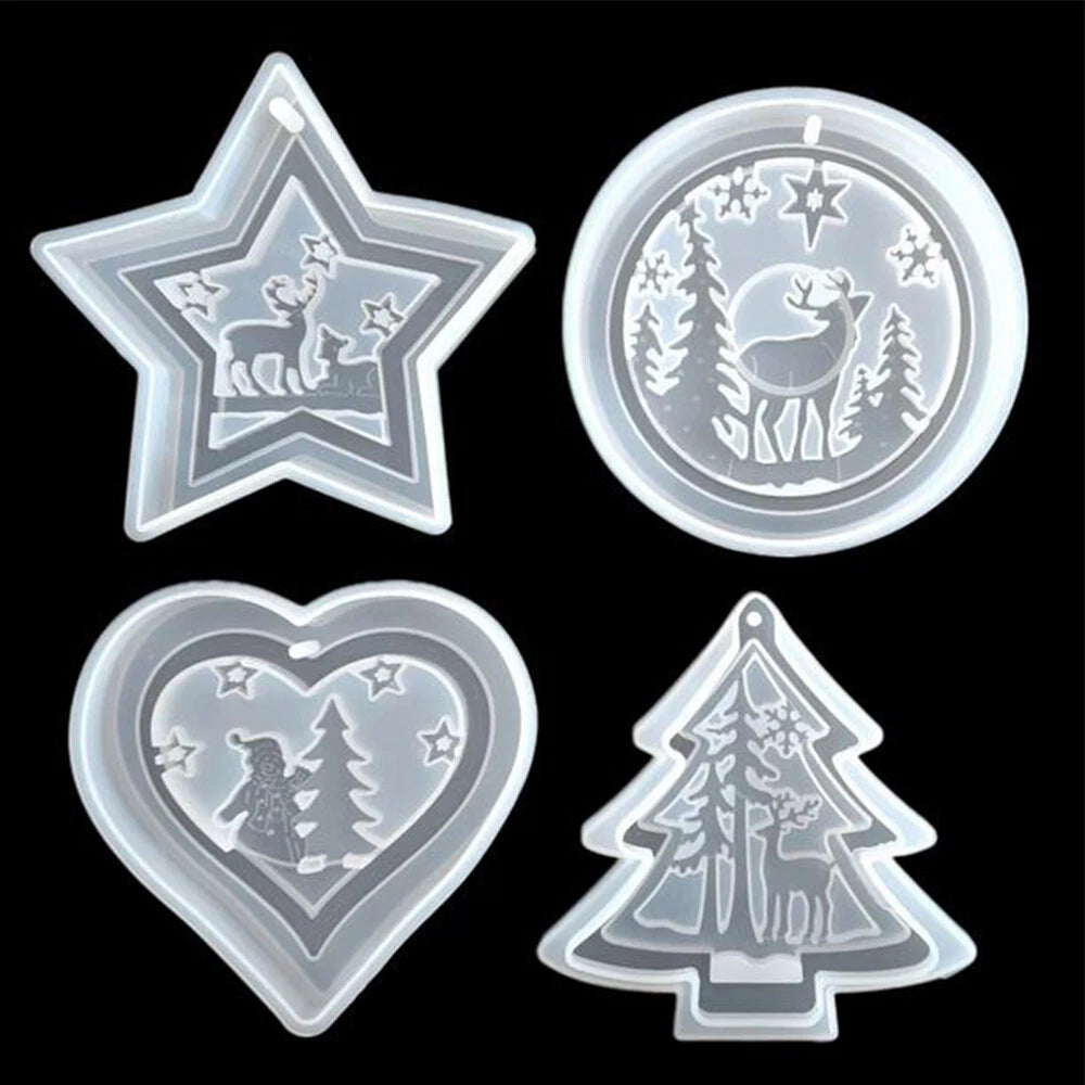 4pcs Christmas Elk Molds for Resin Epoxy Casting (Xmas Patterns)
