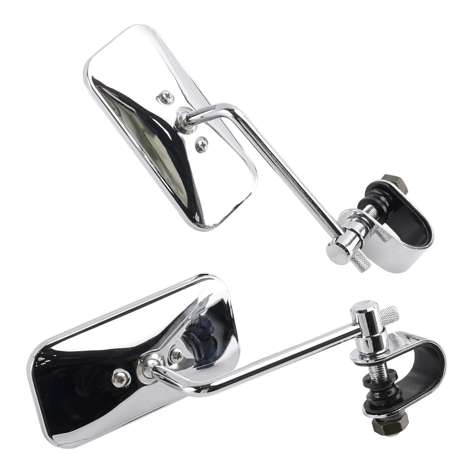 Chrome Rectangular Clamp On Mirrors for Yamaha XS650 SR400 SR500 W650 (1970–2023)