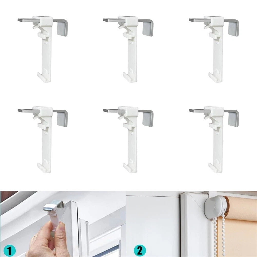 Set of 6 White Plastic Clamp Holders for Roller Blinds Easy Mount
