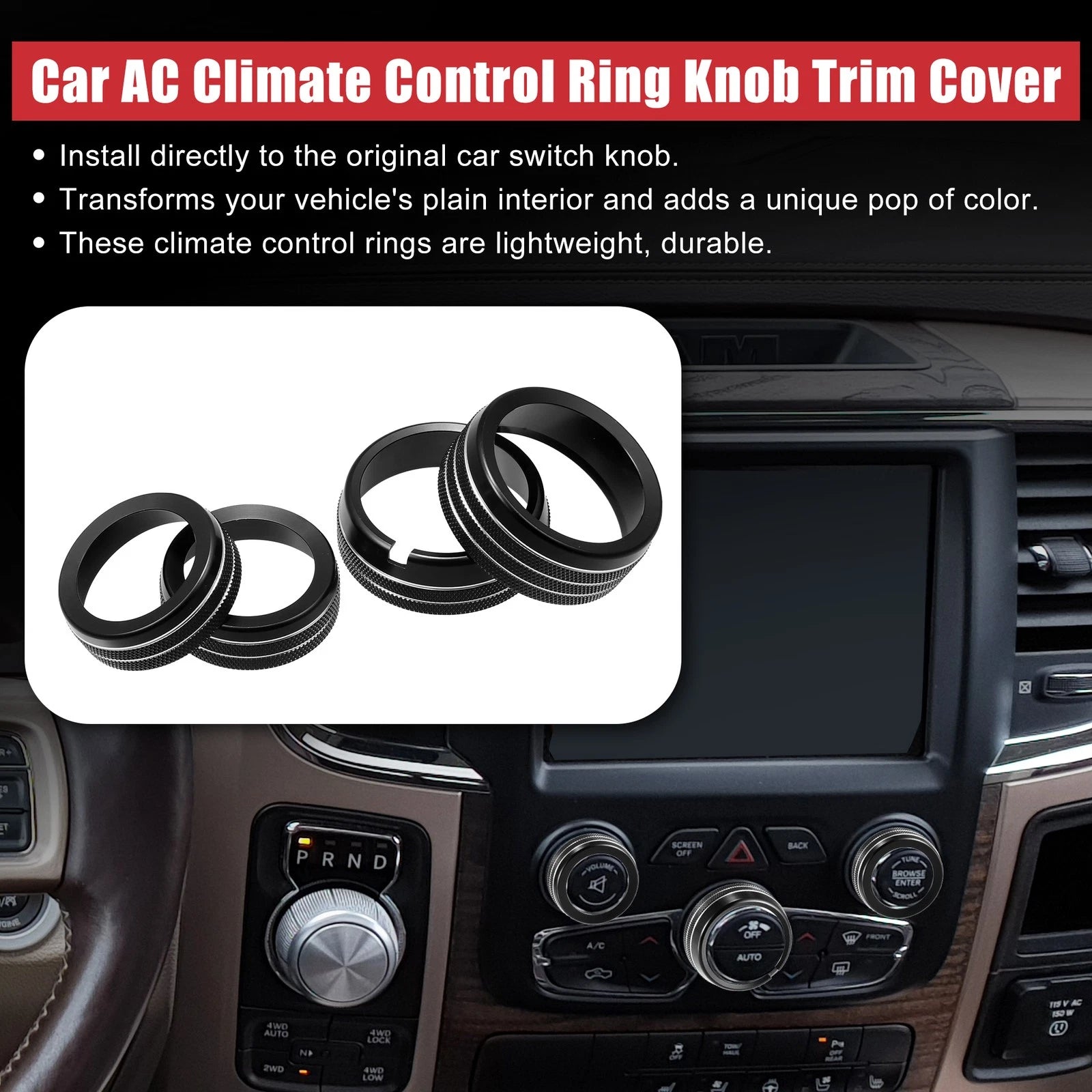 AC Switch Knob Cover Ring Trim Fit for Dodge Ram 1500 (2009–2018) Pack