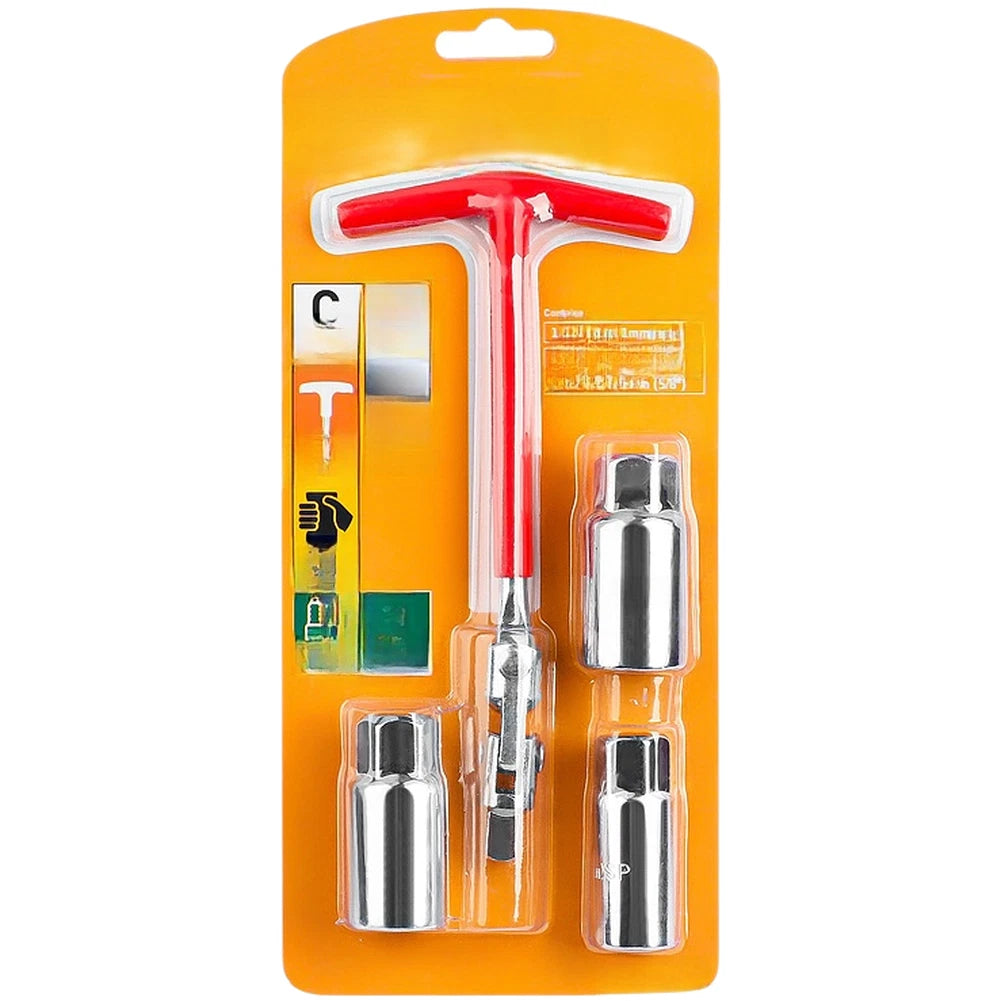 Carbon Steel Socket Wrench Kit 4 Pc T Handle Flexible Head 16mm 18mm 21mm