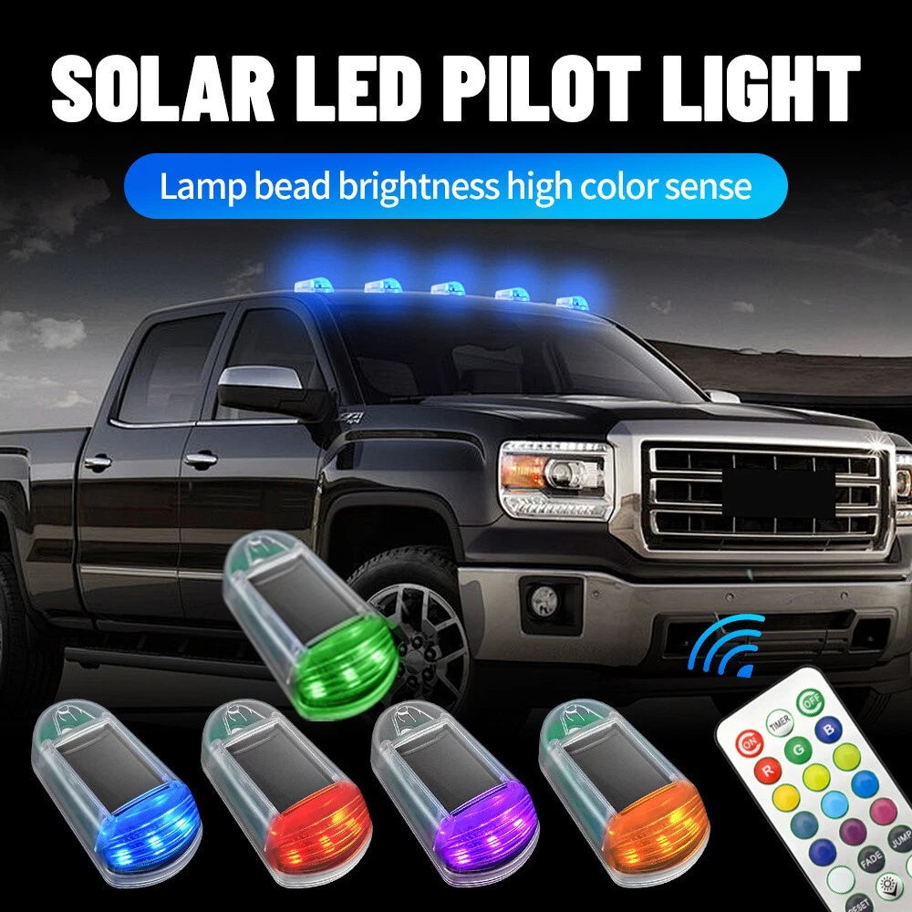 5pcs Solar Powered LED Cab Roof Marker Running Lights w/ Remote For Trucks SUV