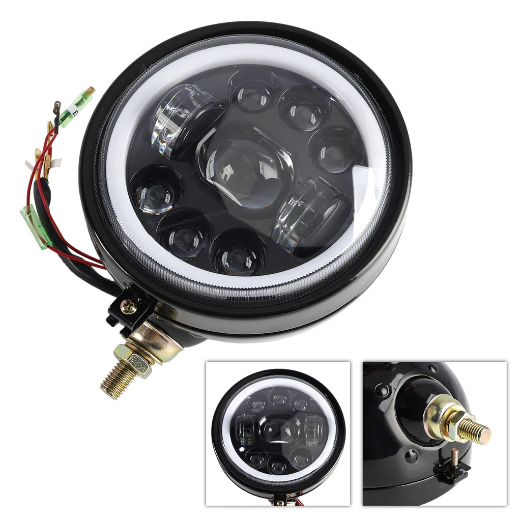 9-Bulb Fog Lamp Headlight 5.75" Black for Racer Bobber Chopper