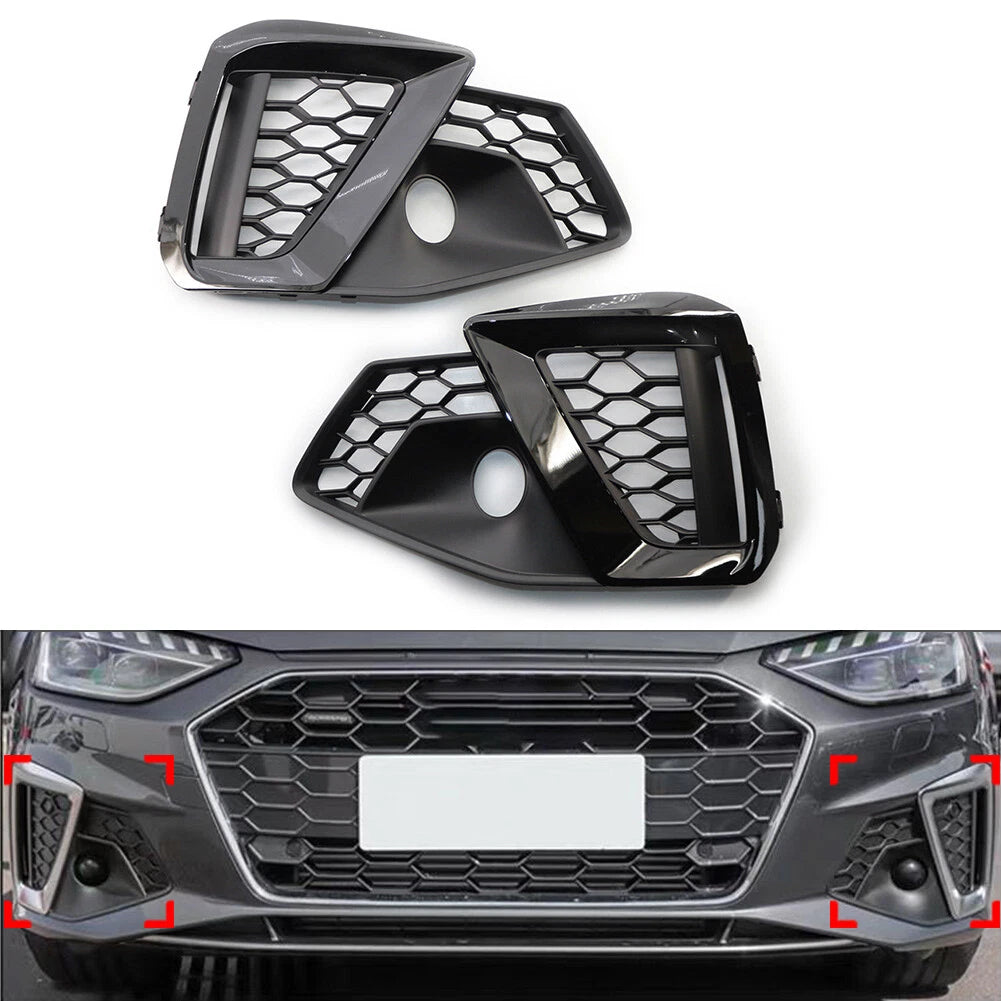 Front Bumper Fog Light Grille for Audi A4L (2020–2022) Gloss Black